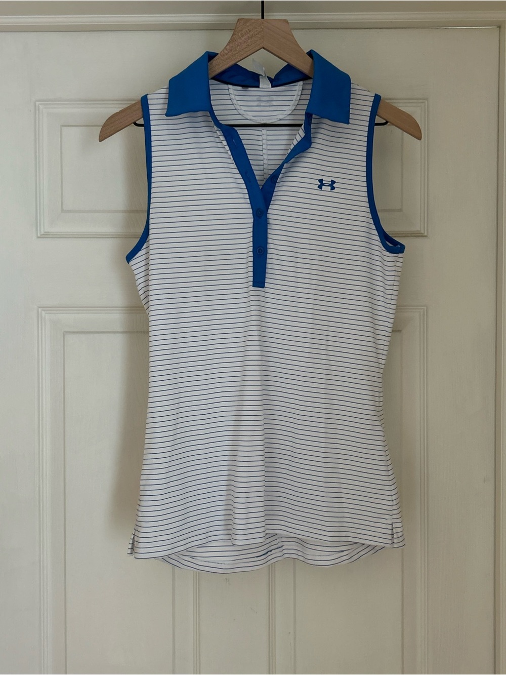 Under Armour White Sleeveless Polo Tank with Blue Trim